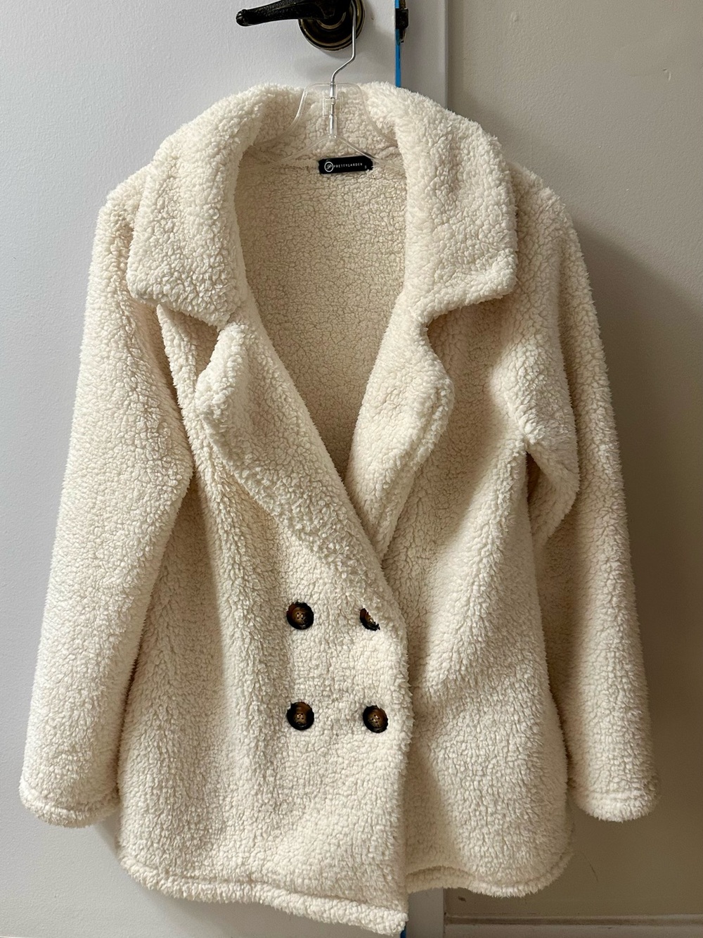 Teddy Sherpa Double-Breasted Jacket in Cream